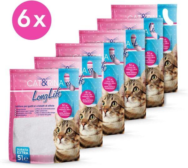 Cat&Rina LongLife, kit 6 confezioni lettiera per gatti silicio da 5L ciascuna, con cristalli di silicio. - Image 3